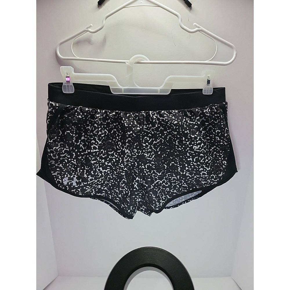 Under Armour Womens L Running Shorts Lined Inside Pocket Black Confetti Heatgear
